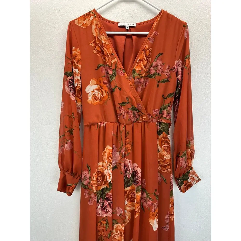 Baltic Born Lydia Rust Floral Maxi Dress Long Sleeves Med - Picture 4 of 8
